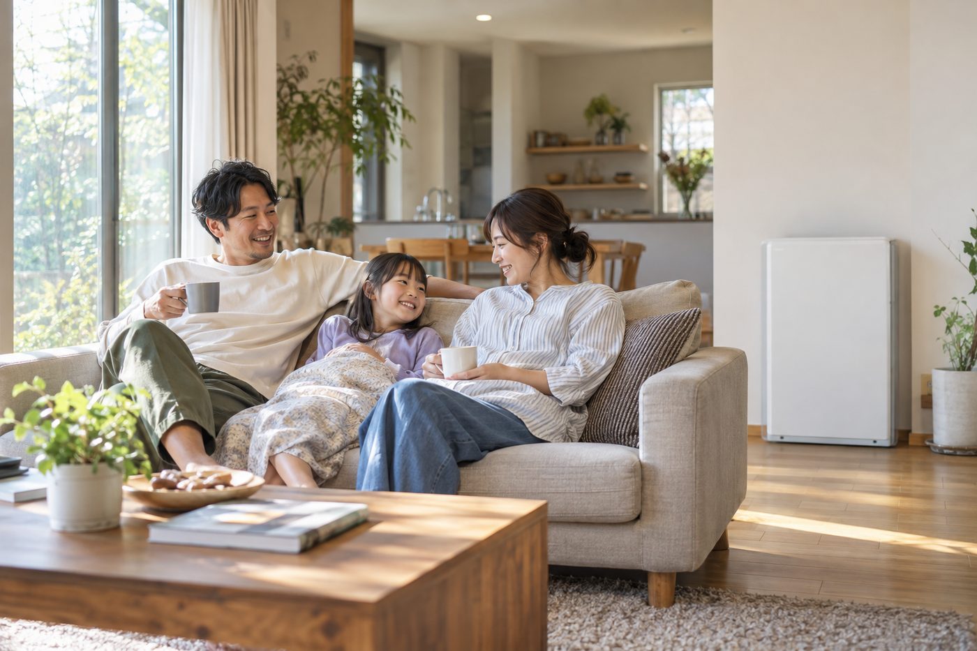 リビングでくつろぐ家族